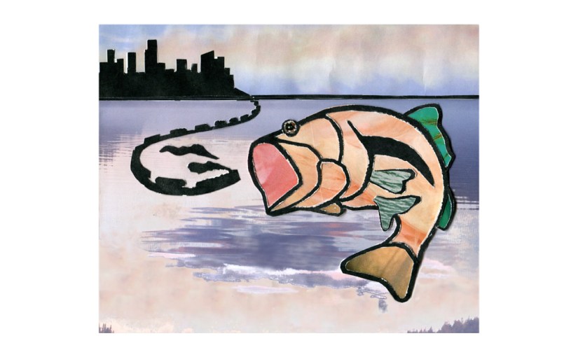 Illustration: train going off the rails to be eaten by fish