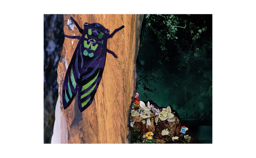 Illustration: gloomy background behind cicada on tree