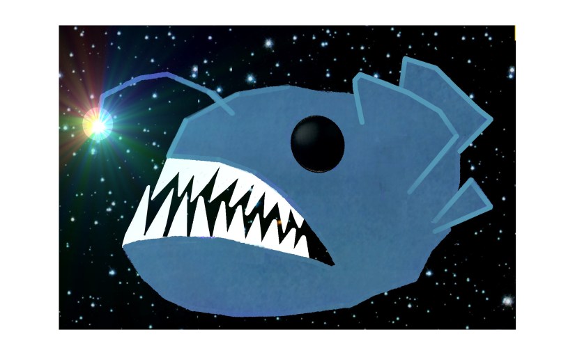 Illustration: lanternfish in sea of stars
