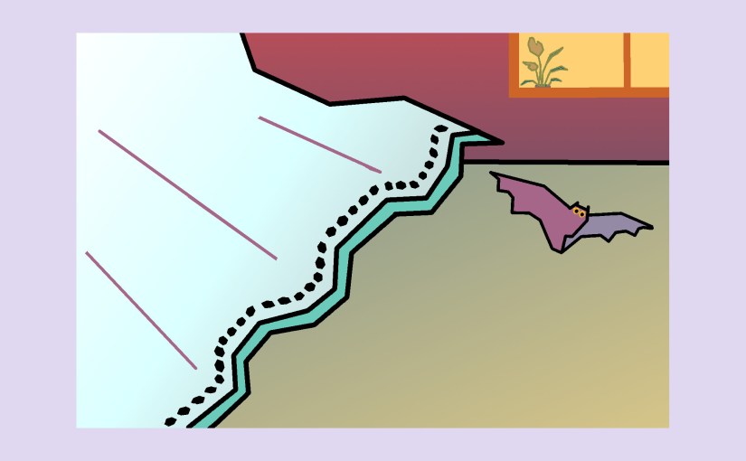Illustration: bat being flung from bedsheet