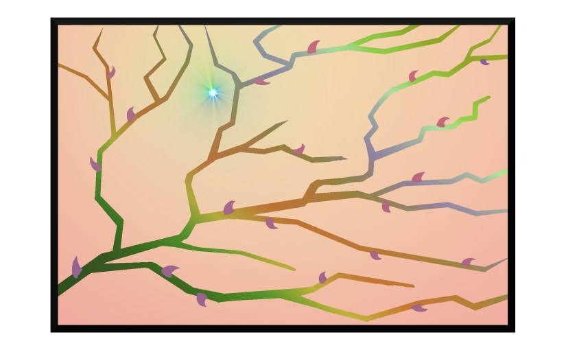 Illustration: brambles making rabbit shape with sun for eye