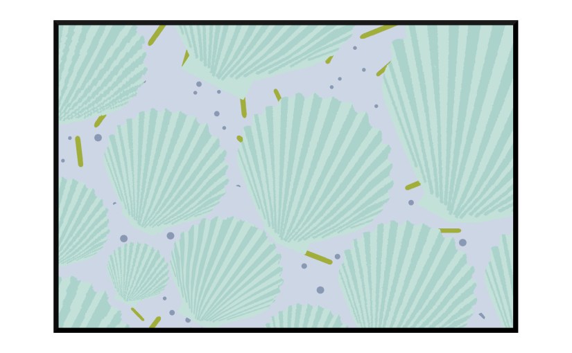 Illustration: scallop fossils embedded in stone