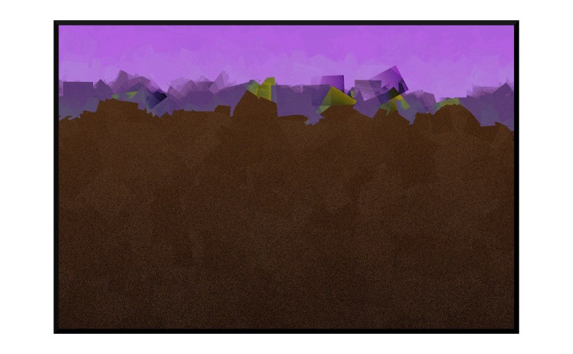 Illustration: dark abstract silhouette against a lilac sky