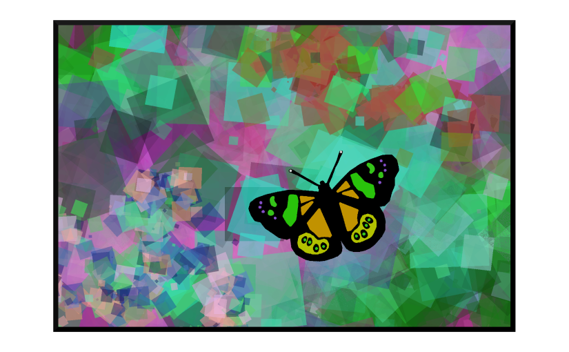Illustration: abstract garden with butterfly