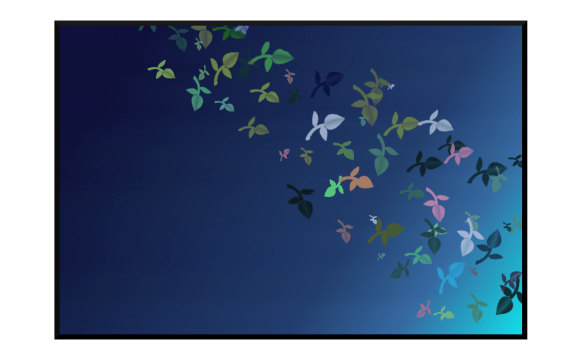 Illustration: snippets of flora in space falling towards earth